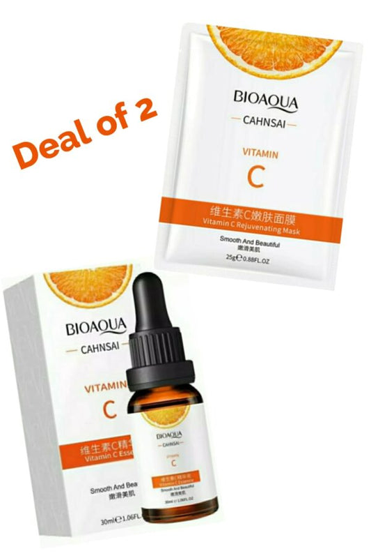 Bioaqua Vitamin C Face Sheet Mask Bioaqua Vitamin C Brightening & Anti-aging Serum For Face 30 Ml( Pack Of 2 )